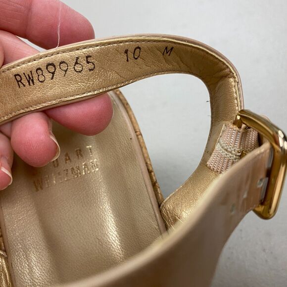 Stuart Weitzman Sandals Womens 10 Beige Cork Platform Wedge Slingback Patent - Picture 8 of 11
